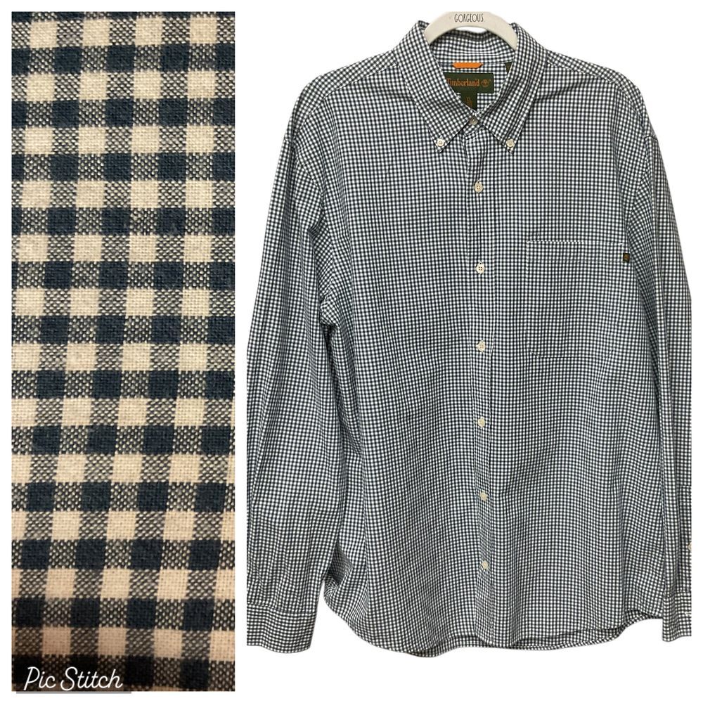Anthropologie Timberland Button-Down Shirt Sz XL Black White Check Long Sleeve‎
